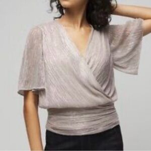 White House Black Market Shimmery Mauve Wrap-Style Blouse